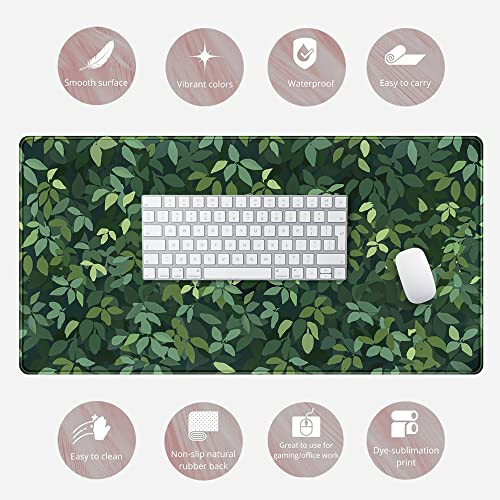 Cute Cat Mouse Desk Pad Kawaii Green Desk Mat Desk Decor Large Gaming Mouse Pad for Desk Mousepad Computer Office Keyboard Laptop Big Anime Mouse Pad XL(31.5x15.7 in)-with Non-Slip Base Stitched Edges - 6