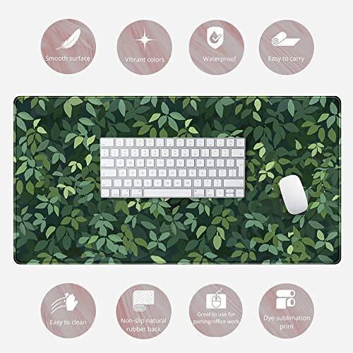 Cute Cat Mouse Desk Pad Kawaii Green Desk Mat Desk Decor Large Gaming Mouse Pad for Desk Mousepad Computer Office Keyboard Laptop Big Anime Mouse Pad XL(31.5x15.7 in)-with Non-Slip Base Stitched Edges - 6