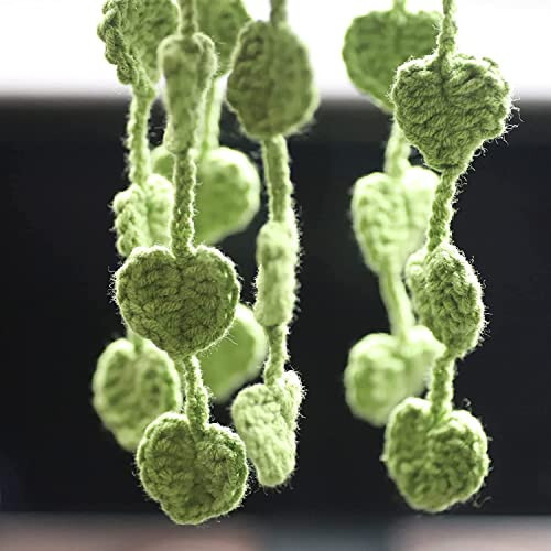 Cute Crochet Plant for Car Rear View Mirror, Boho Handmade Car Mirror Hanging Accessories for Women Girls, Green Car Interior Aesthetic Decor Truck Hanger Ornament Charm for Men - 7