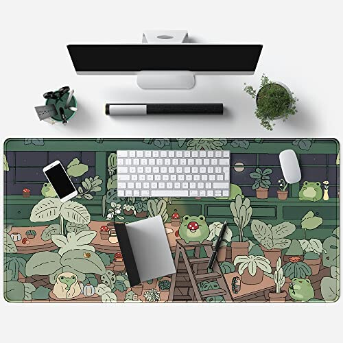 Cute Frog Mouse Pad Desk Pad Kawaii Green Desk Decor Mat, Large Gaming Mouse Pad for Desk Computer Keyboard Laptop, Desk Decor Home Office Accessories for Girl (31.5x15.7 in)-with Stitched Eges Pad - 4