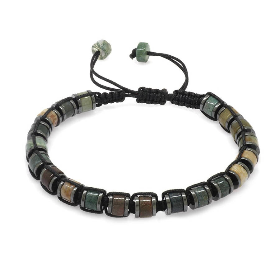 Cylinder Cut Macrame Braided Agate-Hematite Combined Natural Stone Women's Bracelet - 4