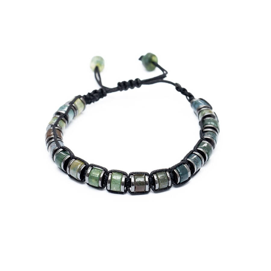 Cylinder Cut Macrame Braided Agate-Hematite Combined Natural Stone Women's Bracelet - 5