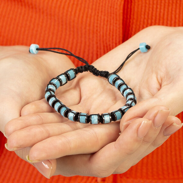 Cylinder Cut Macrame Braided Turquoise Variscite-Hematite Combined Natural Stone Women's Bracelet - 1