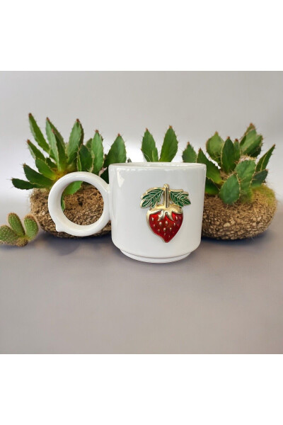 Cylinder Embossed Strawberry Ceramic Mug Double Coffee Cup - 2