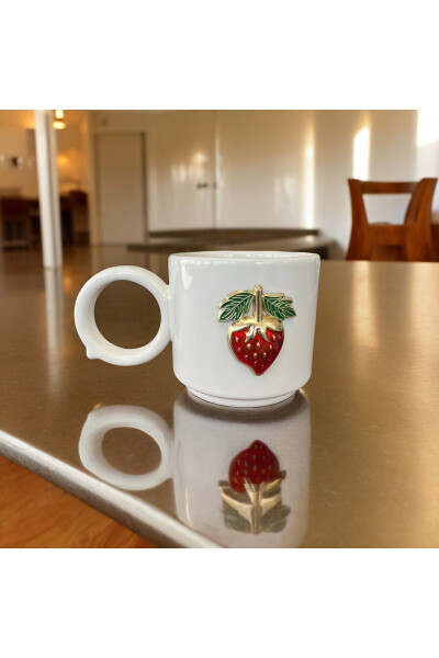 Cylinder Embossed Strawberry Ceramic Mug Double Coffee Cup - 5