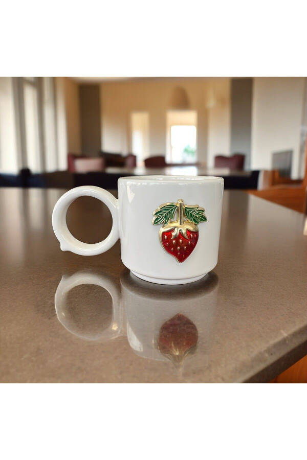 Cylinder Embossed Strawberry Ceramic Mug Double Coffee Cup - 6