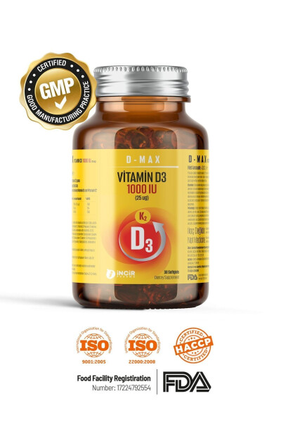 D-max Vitamin D3k2 Vitamin C 30 dona yumshoq jel kapsulasida yuqori so'rilishiga ega formulasi bilan - 27