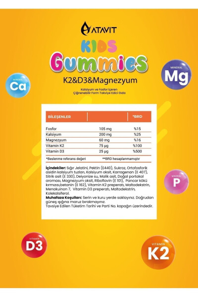 D3 K2 Magnezyum Kalsiyum Fosfor Gummy'ler Çocuklar - 2