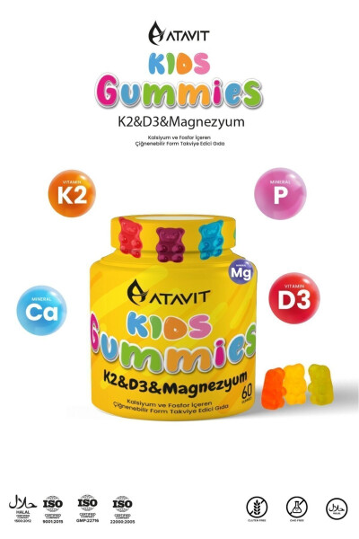 D3 K2 Magnezyum Kalsiyum Fosfor Gummy'ler Çocuklar - 3