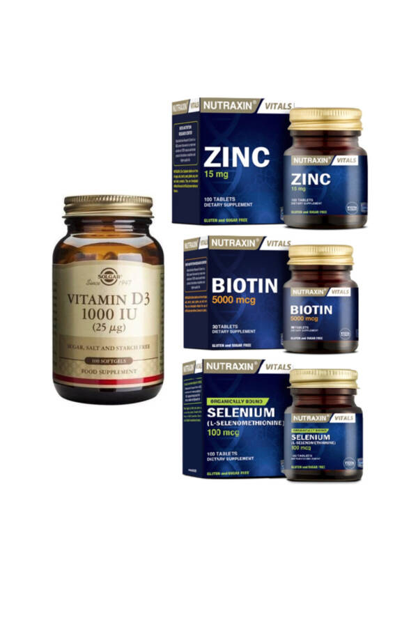 D3 Vitamini 100 Kapsül + Çinko 15 Mg 100 Tablet + Biyotin 5000 Mcg 30 Tablet + Selenyum 100mcg 100 Tablet - 1