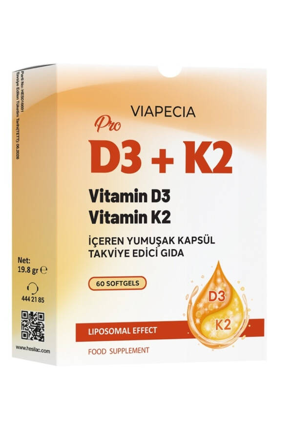 D3+K2 Vitamin D3 Vitamin K2 Soft Supplement Capsule 60 Count - 1