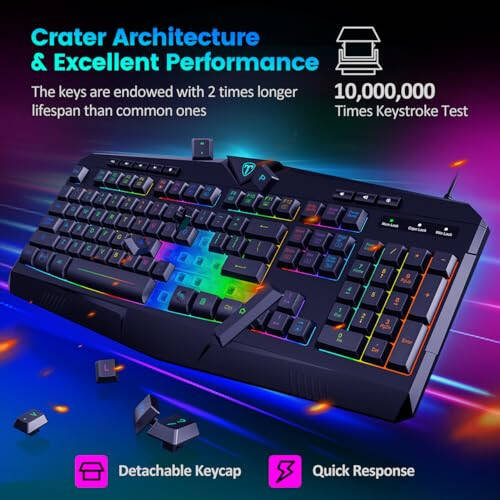 Dacoity Gaming Keyboard, Full Size RGB Backlit Quiet Computer Keyboard, Wrist Rest, Silent Keys, Multimedia Keys, Anti-ghosting, Waterproof Light Up USB Wired Keyboard for PC Mac Xbox Gamer Office - 5