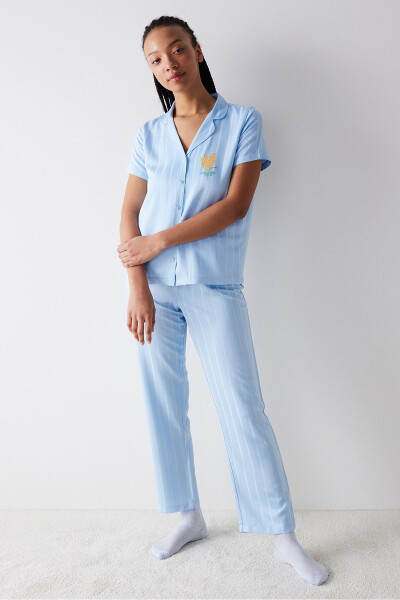 Dahlia Satin Light Blue Pajama Set - 1