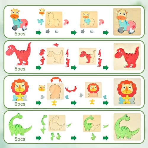 Dahuniu Toddler Puzzles 2-4 yoshli bolalar uchun, 1-3 yoshli bolalar uchun 8 ta yog'och bulmacalar - Montessori o'yinchoq, Pasxa savati to'ldiruvchisi, ta'lim bloklari, tug'ilgan kun sovg'asi - 4