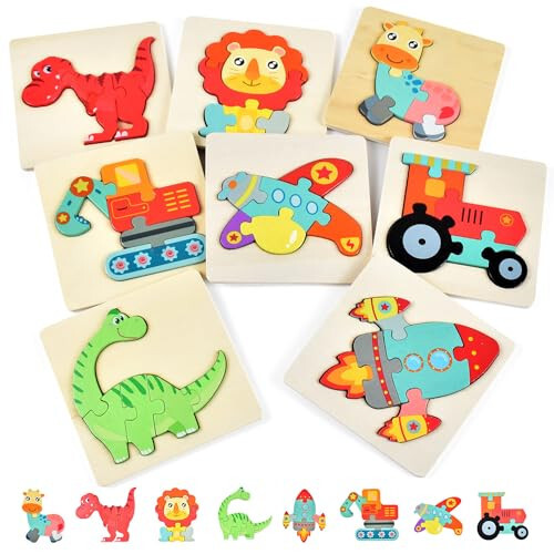 Dahuniu Toddler Puzzles Ages 2-4, 8 Wooden Puzzles for 1-3 Year Olds - Montessori Toy, Easter Basket Fillers, Educational Blocks, Birthday Gift - 1