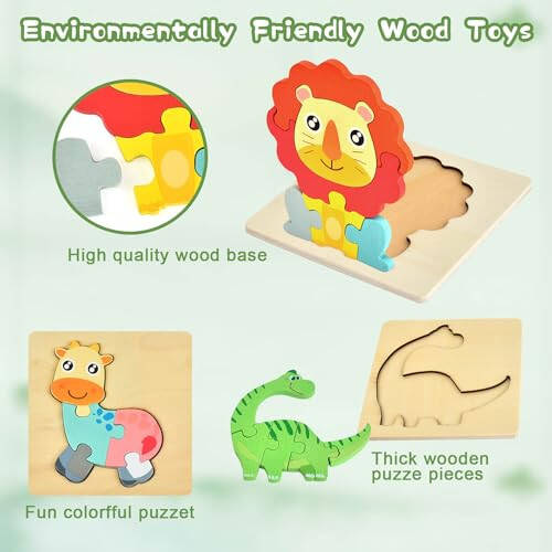 Dahuniu Toddler Puzzles Ages 2-4, 8 Wooden Puzzles for 1-3 Year Olds - Montessori Toy, Easter Basket Fillers, Educational Blocks, Birthday Gift - 6