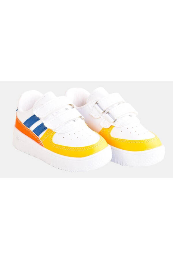 Daily Unisex Kids Striped White Sneaker Velcro Lightweight Comfortable Sport Shoes - 3