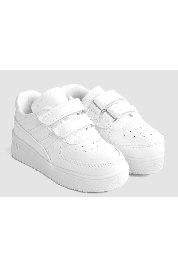 Daily Unisex Kids Striped White Sneaker Velcro Lightweight Comfortable Sports Shoes - 3