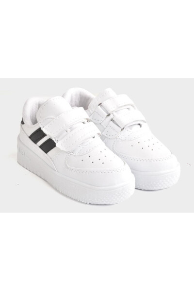 Daily Unisex Kids Striped White Sneaker Velcro Lightweight Comfortable Sports Shoes - 3