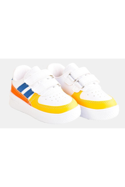 Daily Unisex Kids Striped White Sneaker Velcro Lightweight Comfortable Sports Shoes - 3