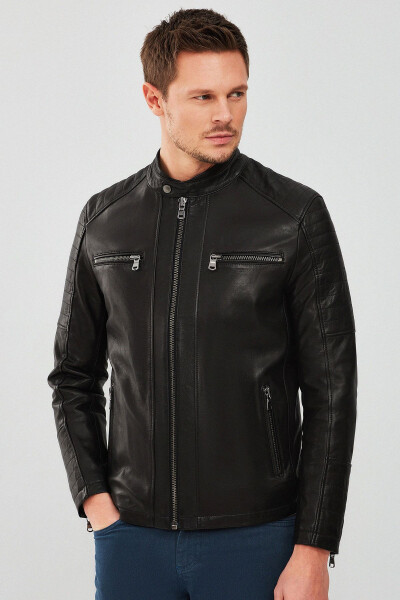 Dali Men's Black Sport Leather Jacket 22sgm6348ve - 11