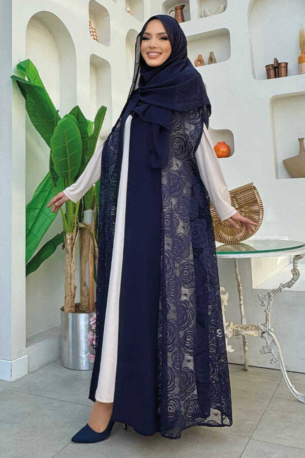 Dantel Abaya 7884 Ko'k - 3