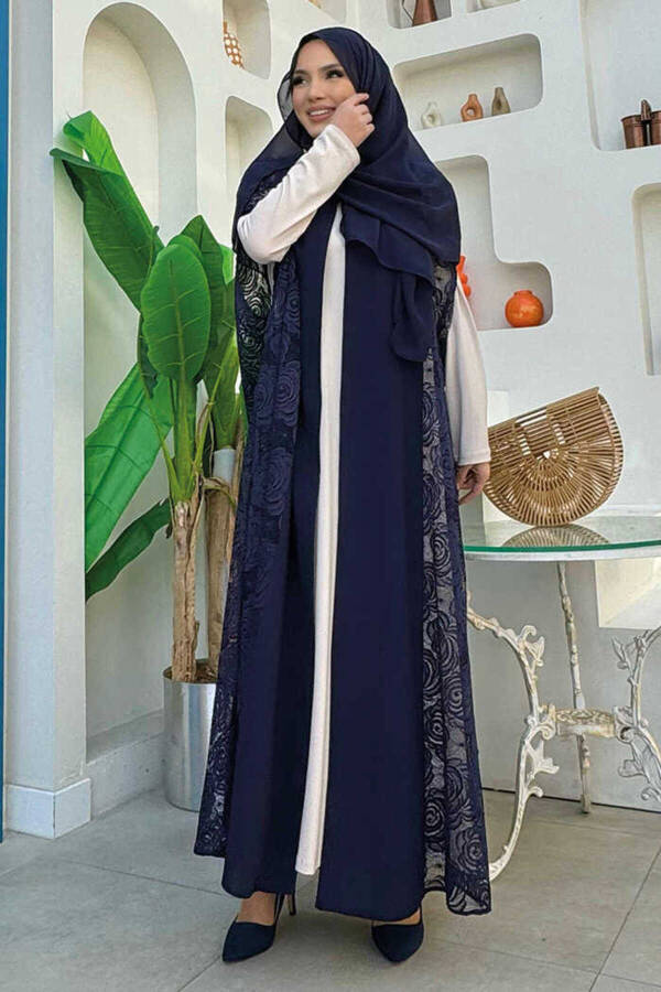 Dantel Abaya 7884 Ko'k - 4