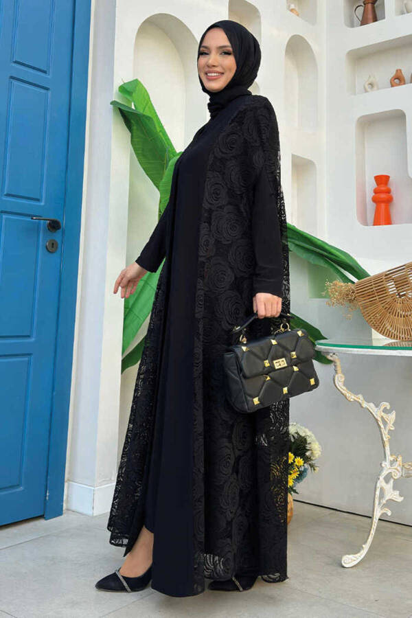 Dantel Abaya 7884 Qora - 3