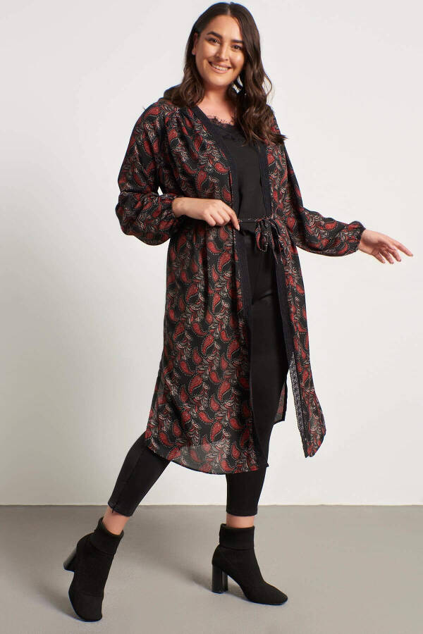 Dantelli Tafsilotli Uzoq Kimono - 1