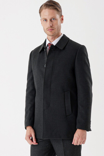 Dark Anthracite Melange Berberi Collar Quilted Lining Comfort Fit Relaxed Fit Classic Coat 1008235161 - 1