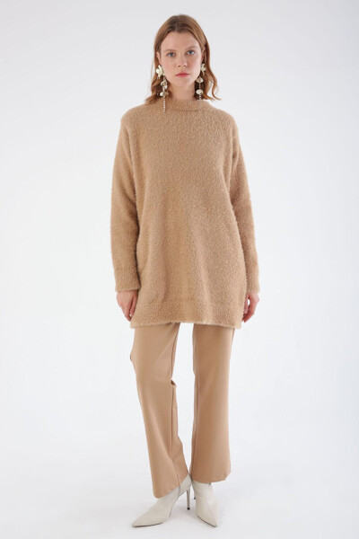 Dark Beige Crew Neck Knit Tunic - 12