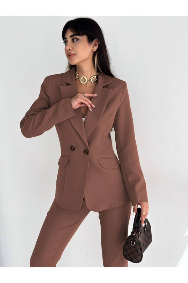 Dark Brown Wrap Blazer Jacket Carrot Pants Suit Dress - 1