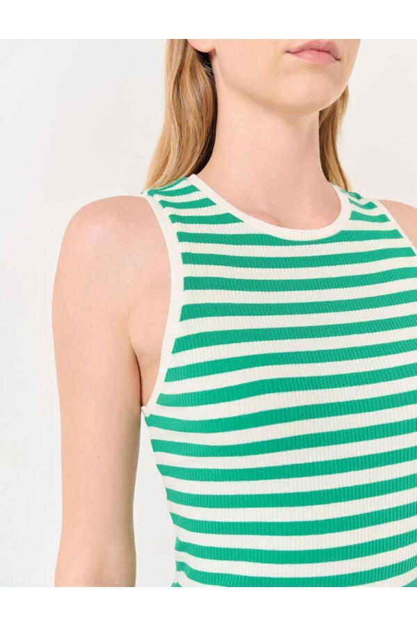 Dark Green Henley Sleeveless Striped Tank Top - 14