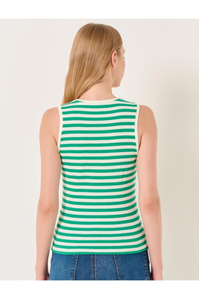 Dark Green Henley Sleeveless Striped Tank Top - 6