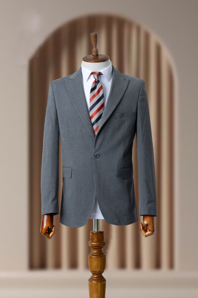 Dark Grey Italian Style Slim Fit Classic Men's Blazer Jacket - 2