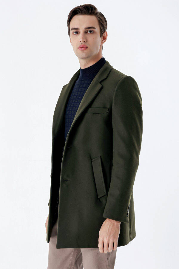 Dark Khaki Single-Breasted Quilted Lining Slim Fit Narrow Cut Classic Coat 1008235171 - 9