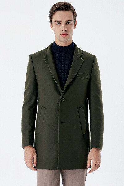 Dark Khaki Single-Breasted Quilted Lining Slim Fit Narrow Cut Classic Coat 1008235171 - 10