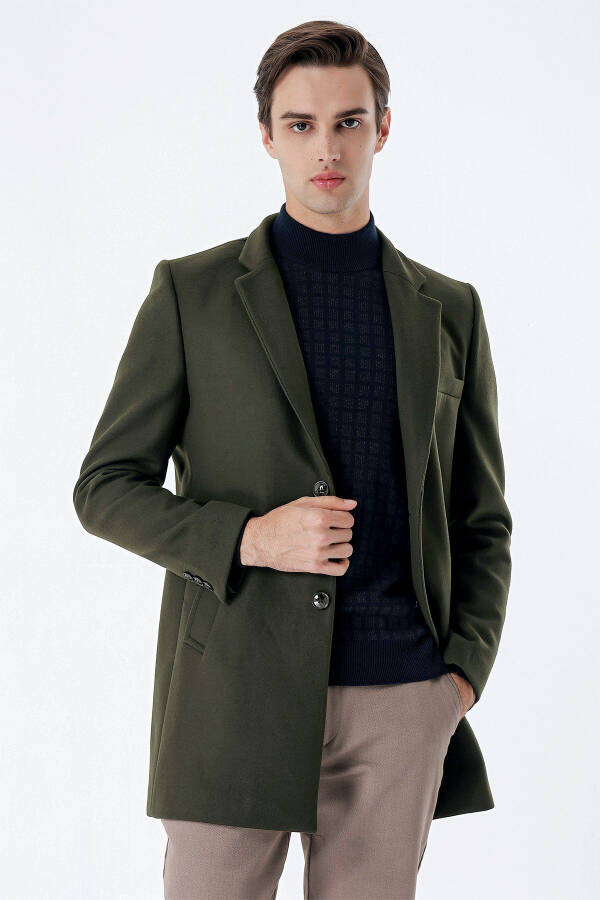 Dark Khaki Single-Breasted Quilted Lining Slim Fit Narrow Cut Classic Coat 1008235171 - 1