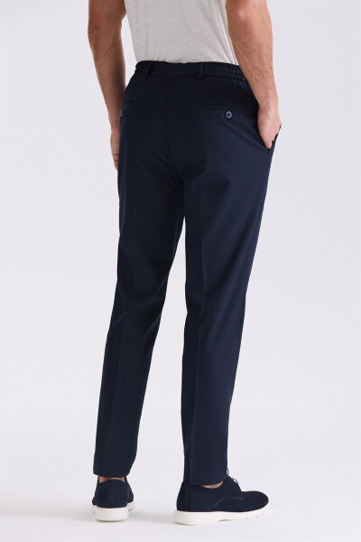 Dark Navy Comfort Fit Elastic Waist Wool Trousers - 3