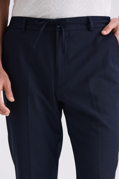 Dark Navy Comfort Fit Elastic Waist Wool Trousers - 4