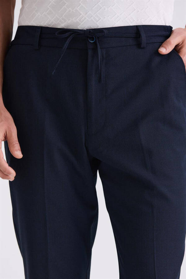 Dark Navy Comfort Fit Elastic Waist Wool Trousers - 4