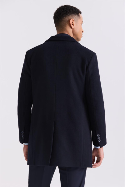 Dark Navy Regular Fit Peak Lapel Side Pocket Wool Coat - 4