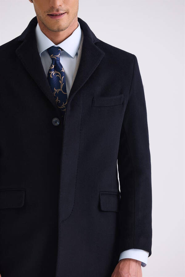 Dark Navy Regular Fit Single Breasted Wool Peacoat - 3