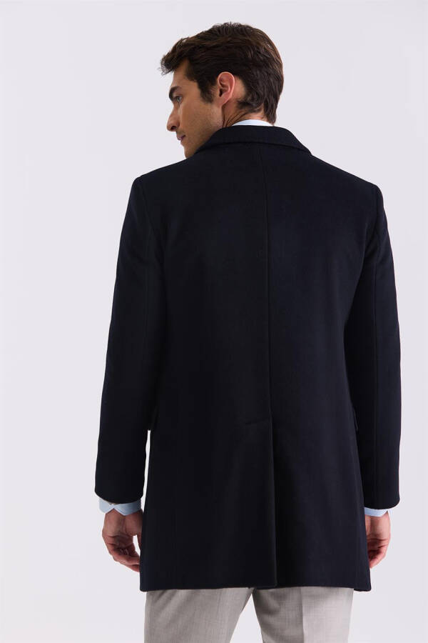 Dark Navy Regular Fit Single Breasted Wool Peacoat - 4