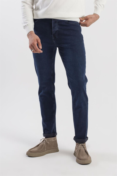 Dark navy slim fit washed cotton jeans - 2