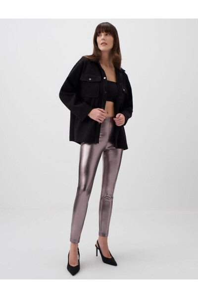 Dark Silver High Waist Skinny Leg Foil Printed Leggings - 19