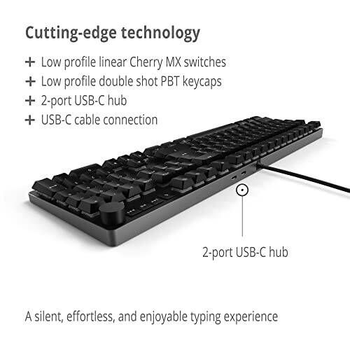 Das Keyboard MacTigr Wired Mechanical Keyboard for Mac - Cherry MX Red Switches & PBT Keycaps for Seamless Typing Experience - Sleek Low Profile - 100% Metal - 2-Port USB C Hub - Volume Knob, NKRO - 3