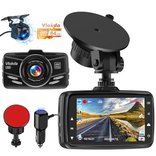 Dash Cam Front and Rear, 1080P FHD Dash Camera for Cars with 64GB Card 3