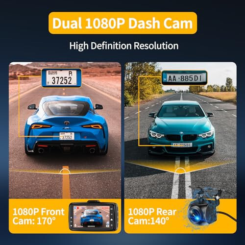 Dash Cam Front and Rear, 1080P FHD Dash Camera for Cars with 64GB Card 3