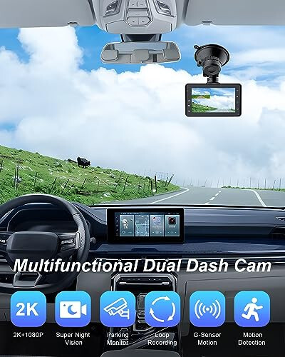 Dash Cam Front and Rear 2K+1080P Car Camera, 3Inch Screen Dash Camera for Cars, Dash cams with 64GB Card, Enhanced Night Vision, 170°Wide Angle, G-Sensor, 24H Parking Mode - 8